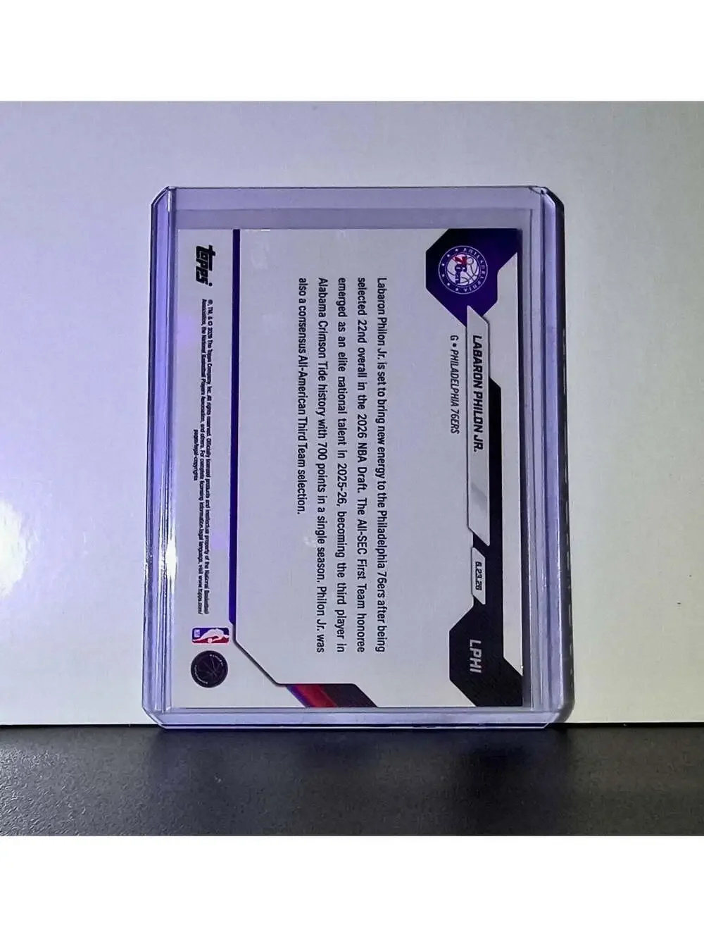 Labaron Philon Jr. Rookie 2026-27 Topps NBA Draft Night #LPHI Card 76ers